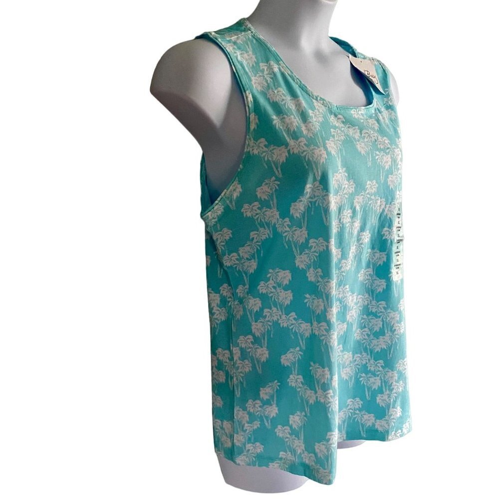 Coral Bay Sleeveless Every Day Tank Blue White Palm Trees Women's Size XL NEW - Picture 3 of 7